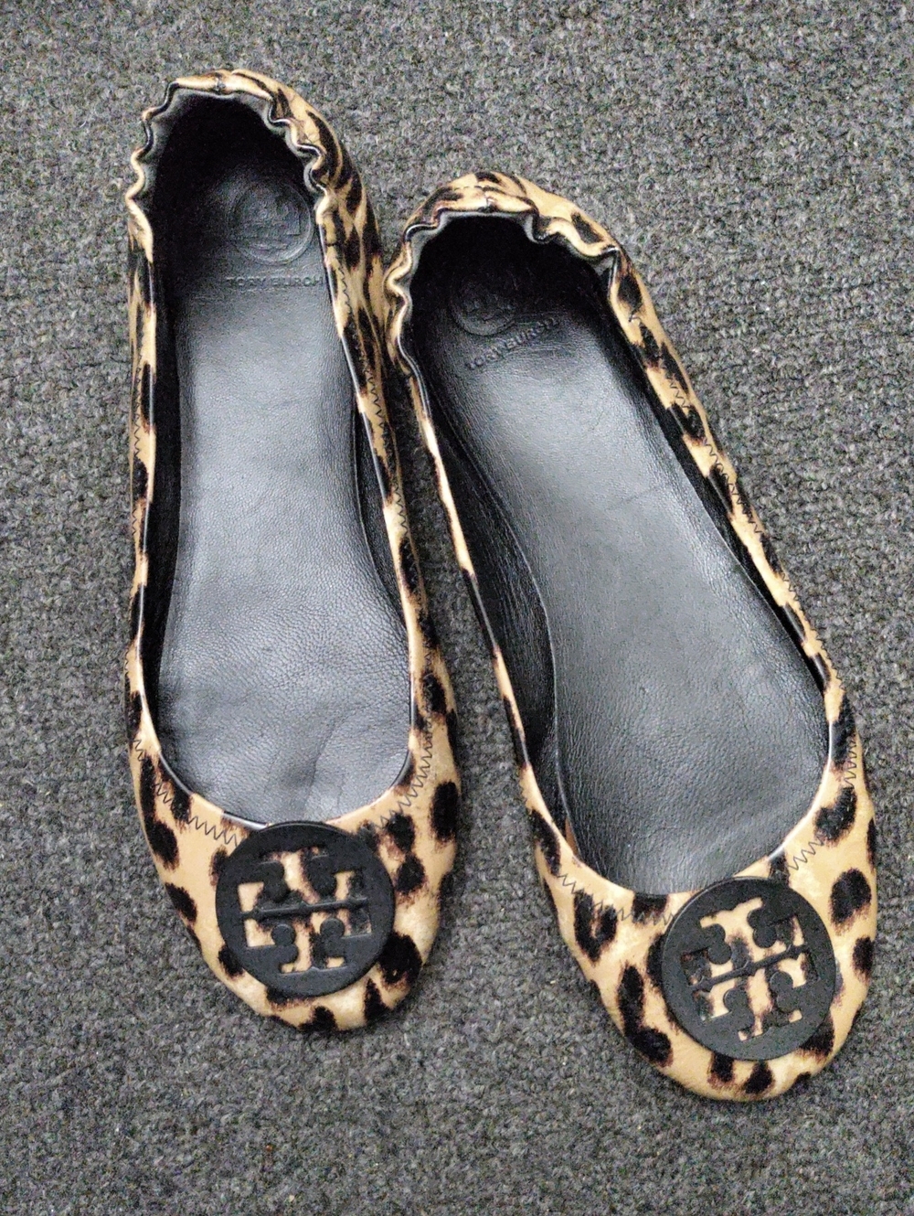 Tory Burch Leopard-Print Reva Flats in Tan and Black